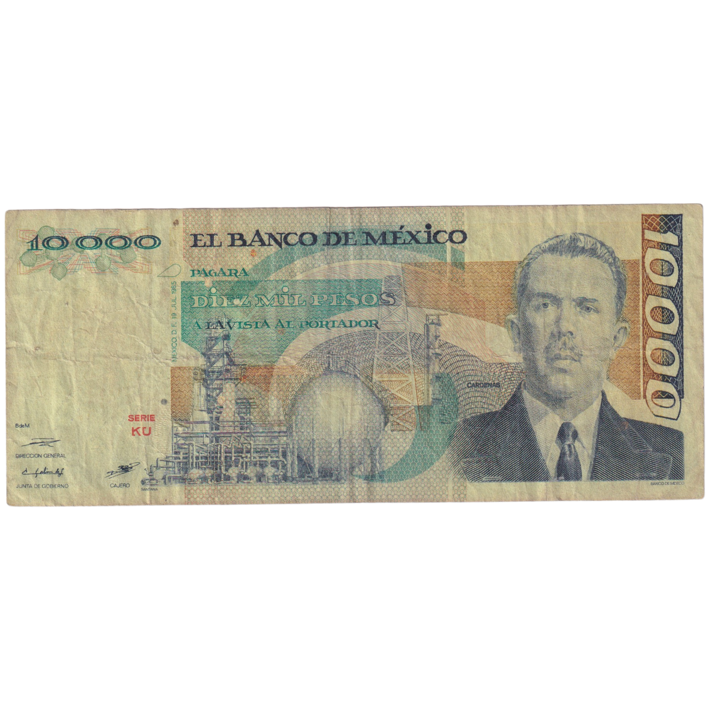 Mexico 1985 10000 Pesos F SA386560 Banknote