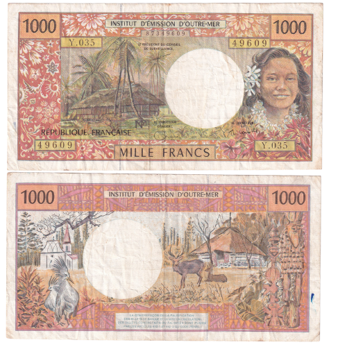 French Overseas Territories 1996 1000 Francs VF 49609 Banknote