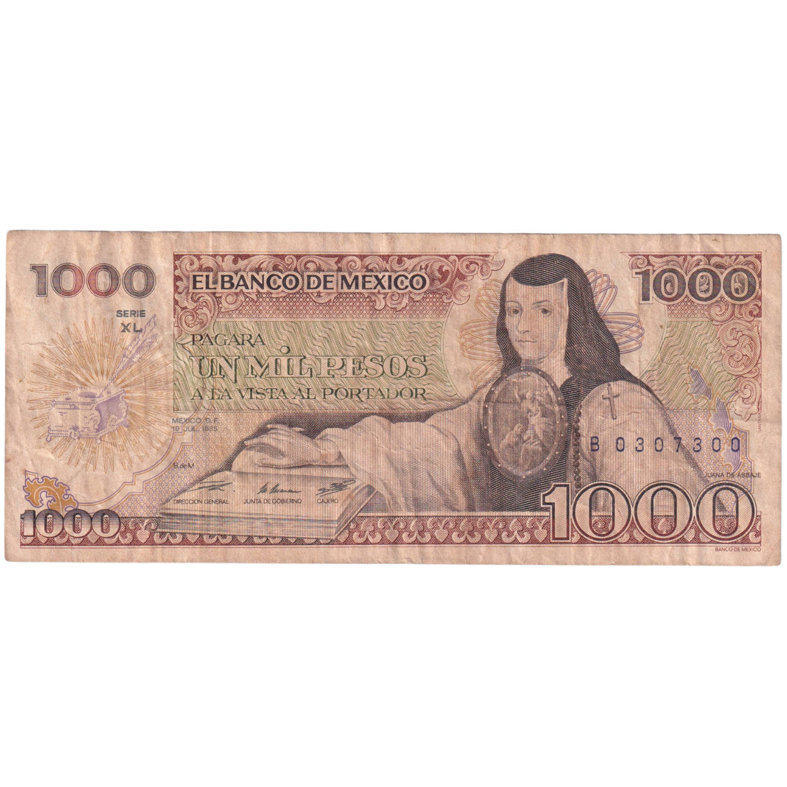 Mexico 1985 1000 Pesos F B 0307300 Banknote