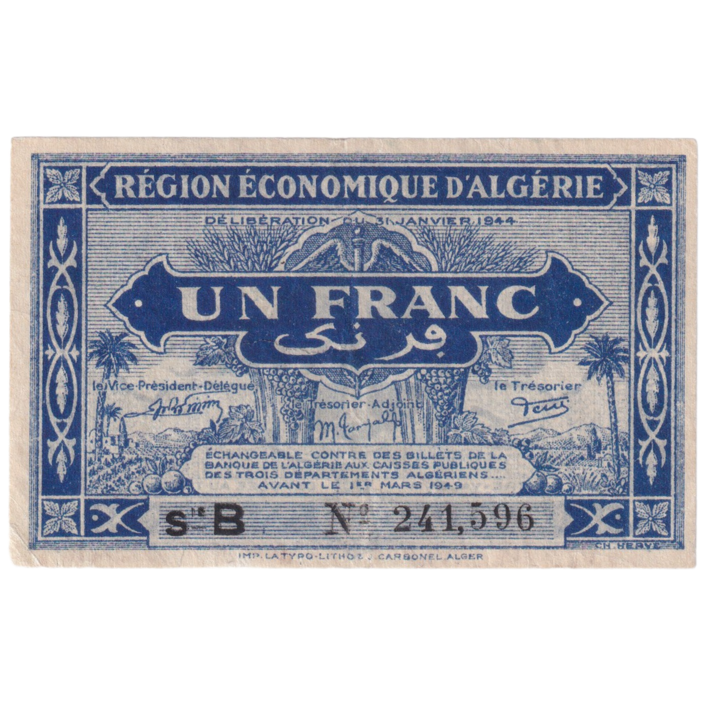 Algeria 1944 1 Franc 241596