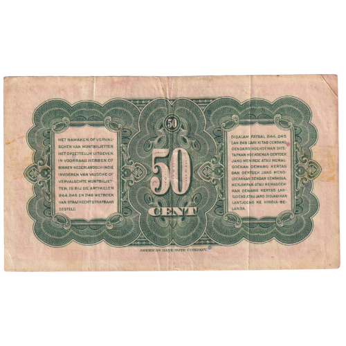 Nederlands 1943 50 Cents F FA225447 Banknote