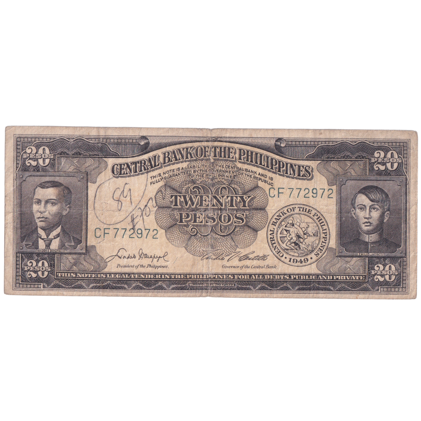 Philippines 1949 20 Pesos CF 772972