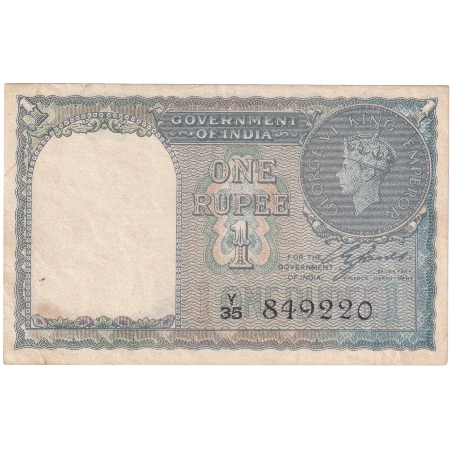 India 1940-44 1 Rupee C.E.Johnes Sign 849220