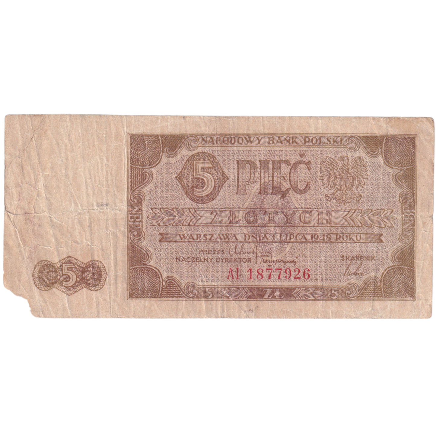 Poland 1948 5 Zlotych F AI 1877926 Banknote