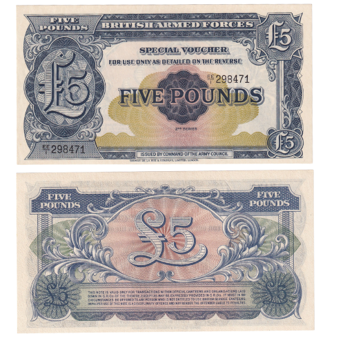 British Armed Forces 1948 5 Pounds UNC EE1298471 Banknote
