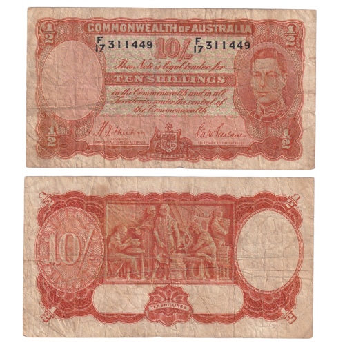 AUSTRALIA 1939 10 SHILLINGS F F/17 311449 Banknote