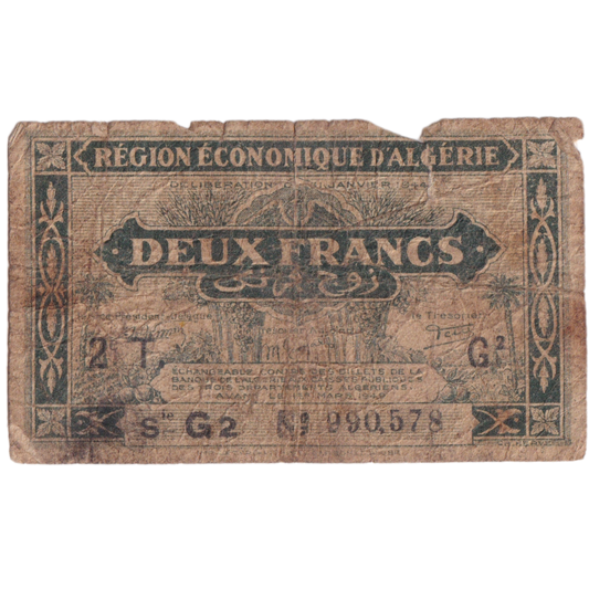 Algeria 1944 2 Francs G 990578 Banknote