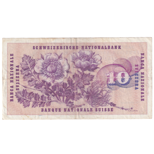 Switzerland 1972 10 Francs VF 076351 Banknote