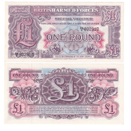 BRITISH ARMED FORCES 1948 1 POUND UNC AA/8 802910 BANKNOTE