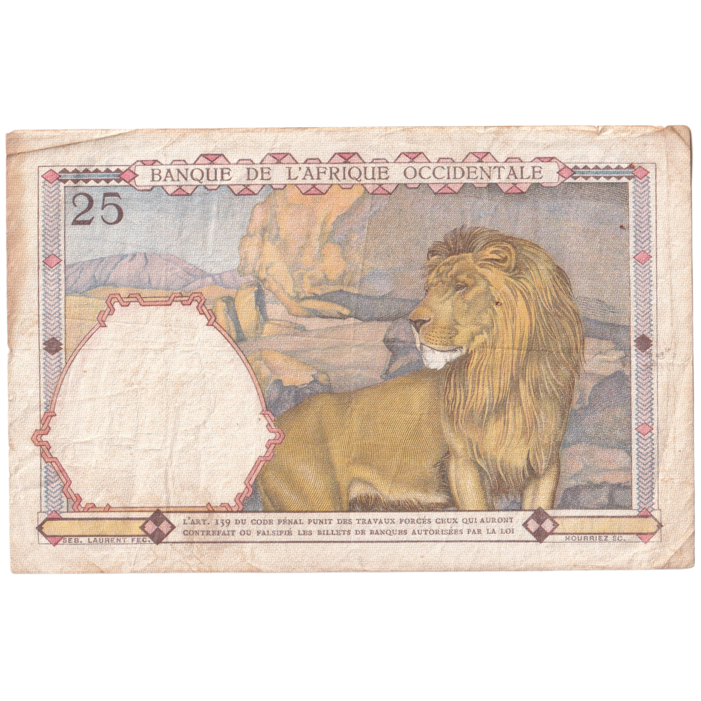 FRENCH WEST AFRICA 1936 25 FRANCS VF 04151257 Banknote