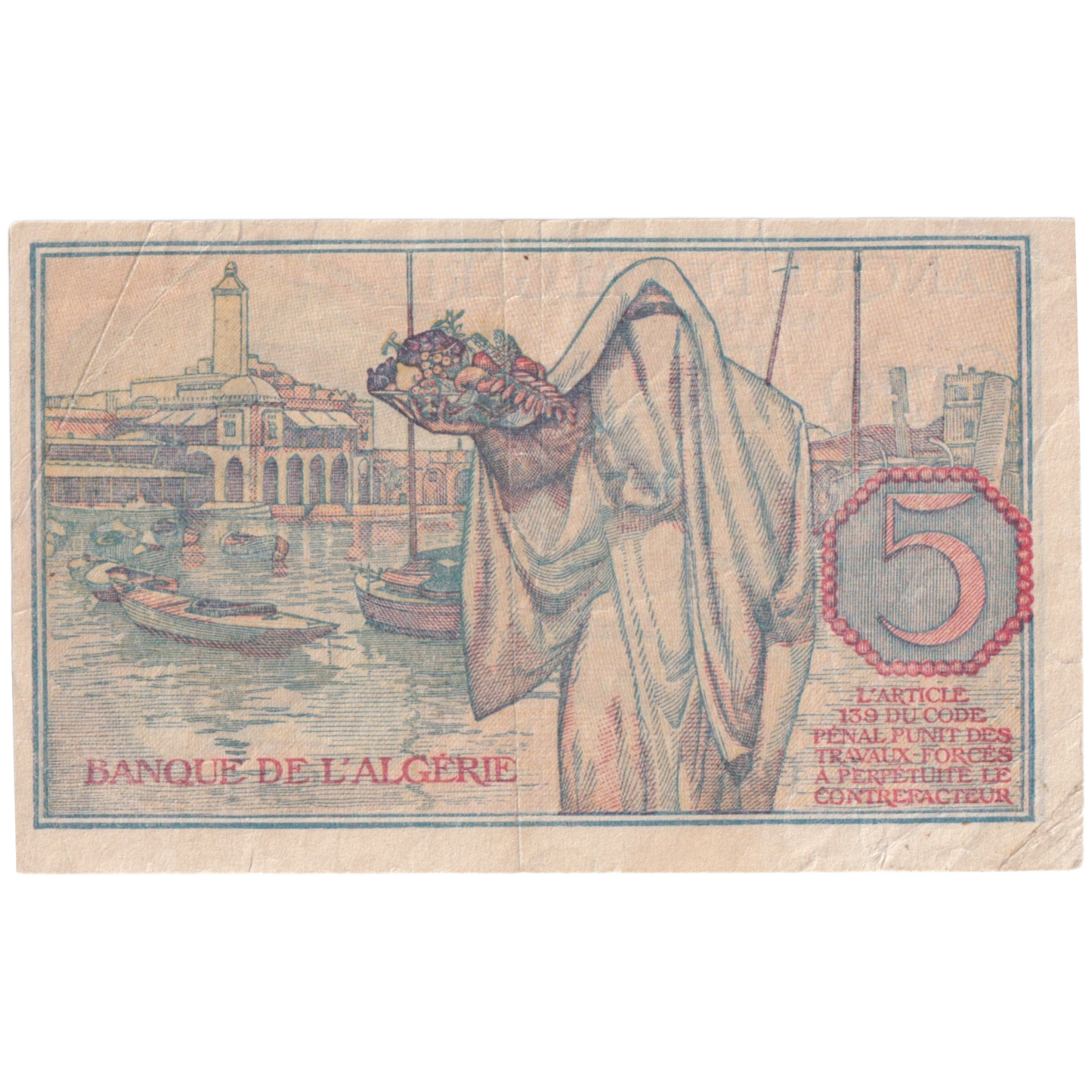 ALGERIA 1944 5 FRANCS VF N.196 931 Banknote