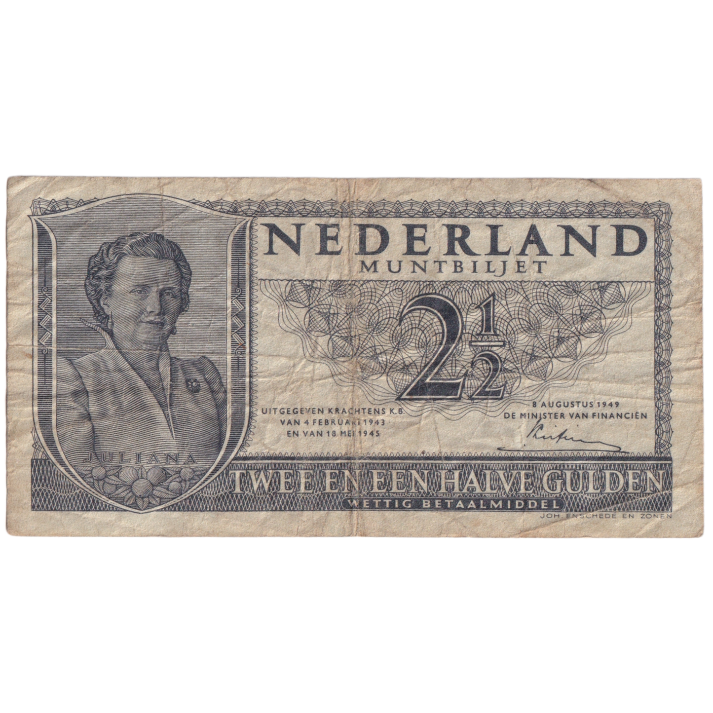 NEDERLAND 1949 2.5 GULDEN F 3OG068835 Banknote