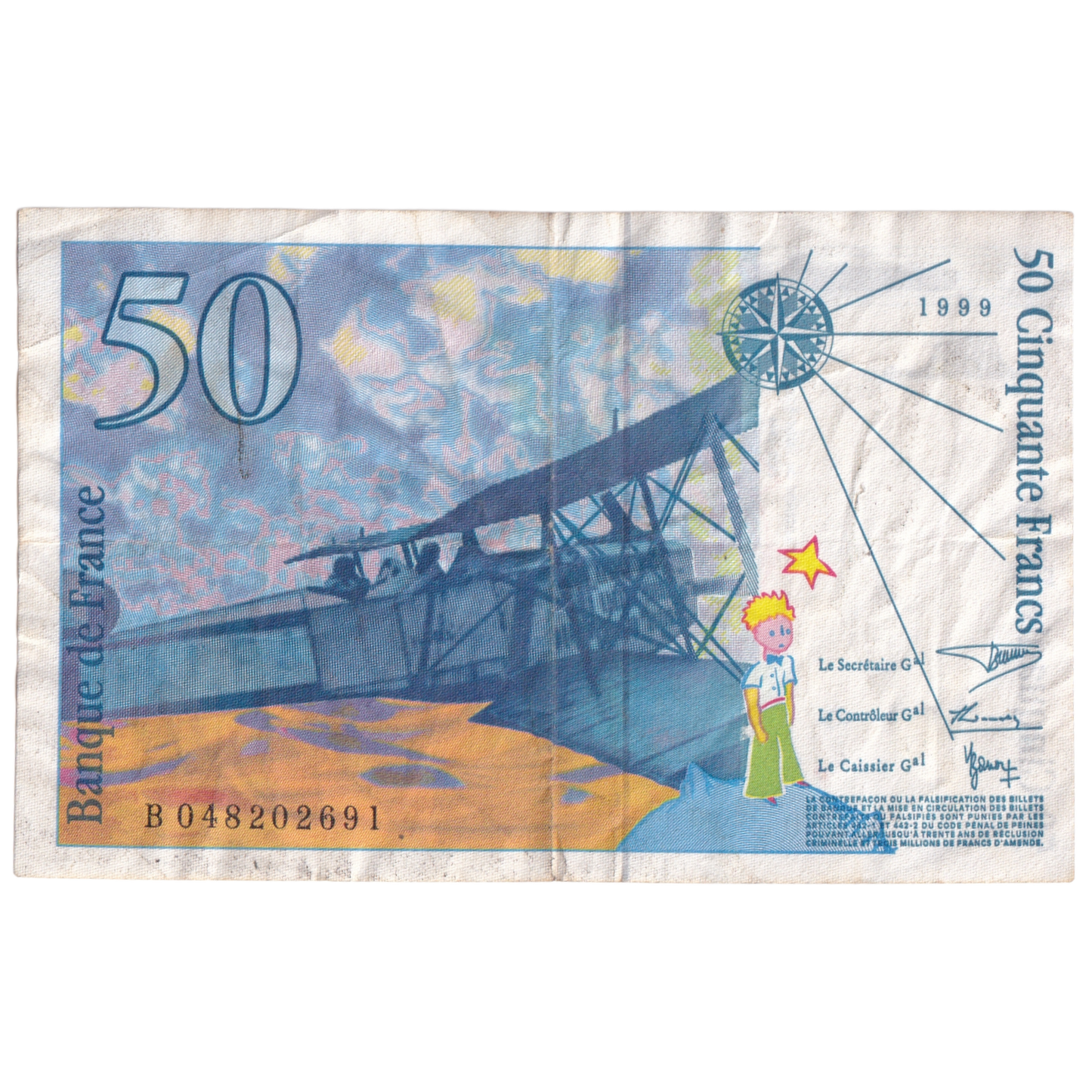 FRANCE 1999 50 FRANCS VF B048202691 Banknote