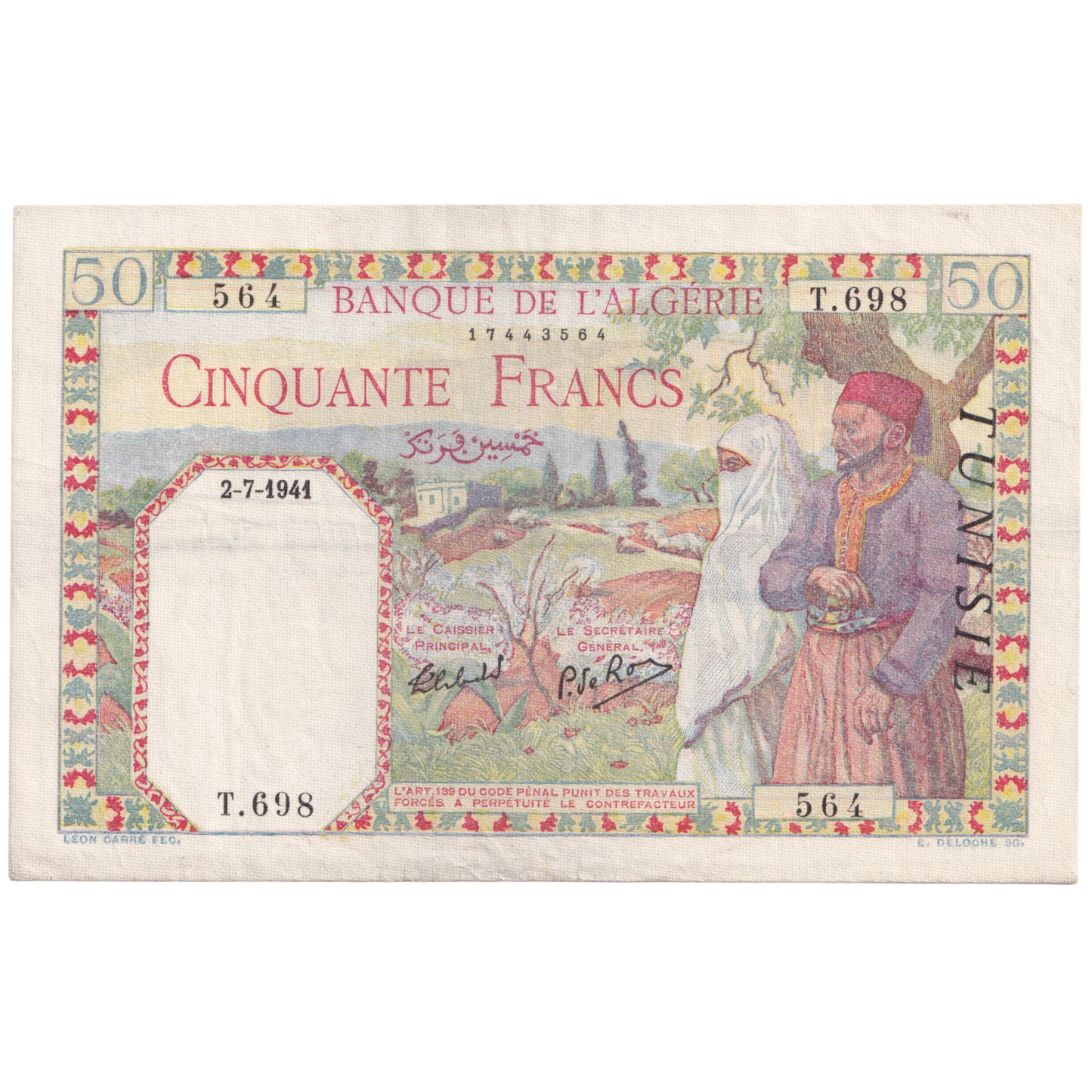ALGERIA 1941 50 FRANCS T.698 564