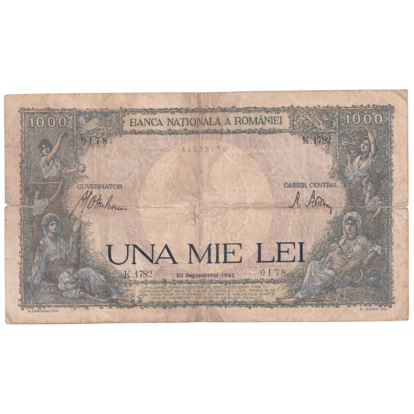 ROMANIA 1993 1000 LEI VF K.1782 0178 Banknote