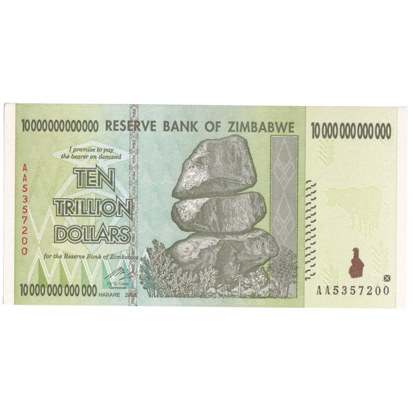 ZIMBABWE 2008 10 TRILLION DOLLARS UNC AA5357200 Banknote