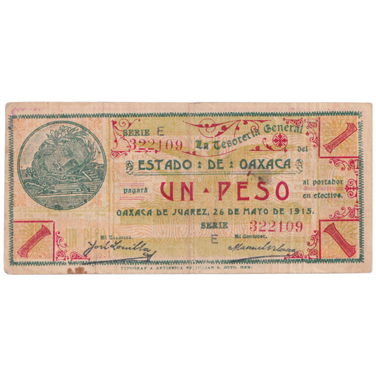 MEXICO 1915 1 PESO EF 322109 Banknote