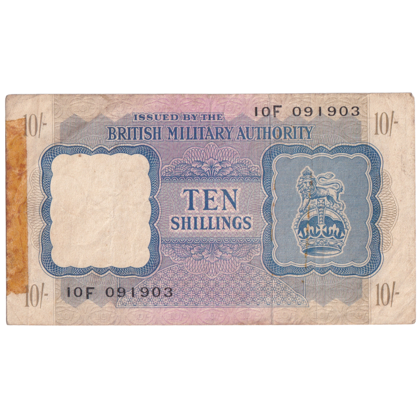 BRITIAN 1943 10 SHILLINGS VF 10F 091903 Banknote