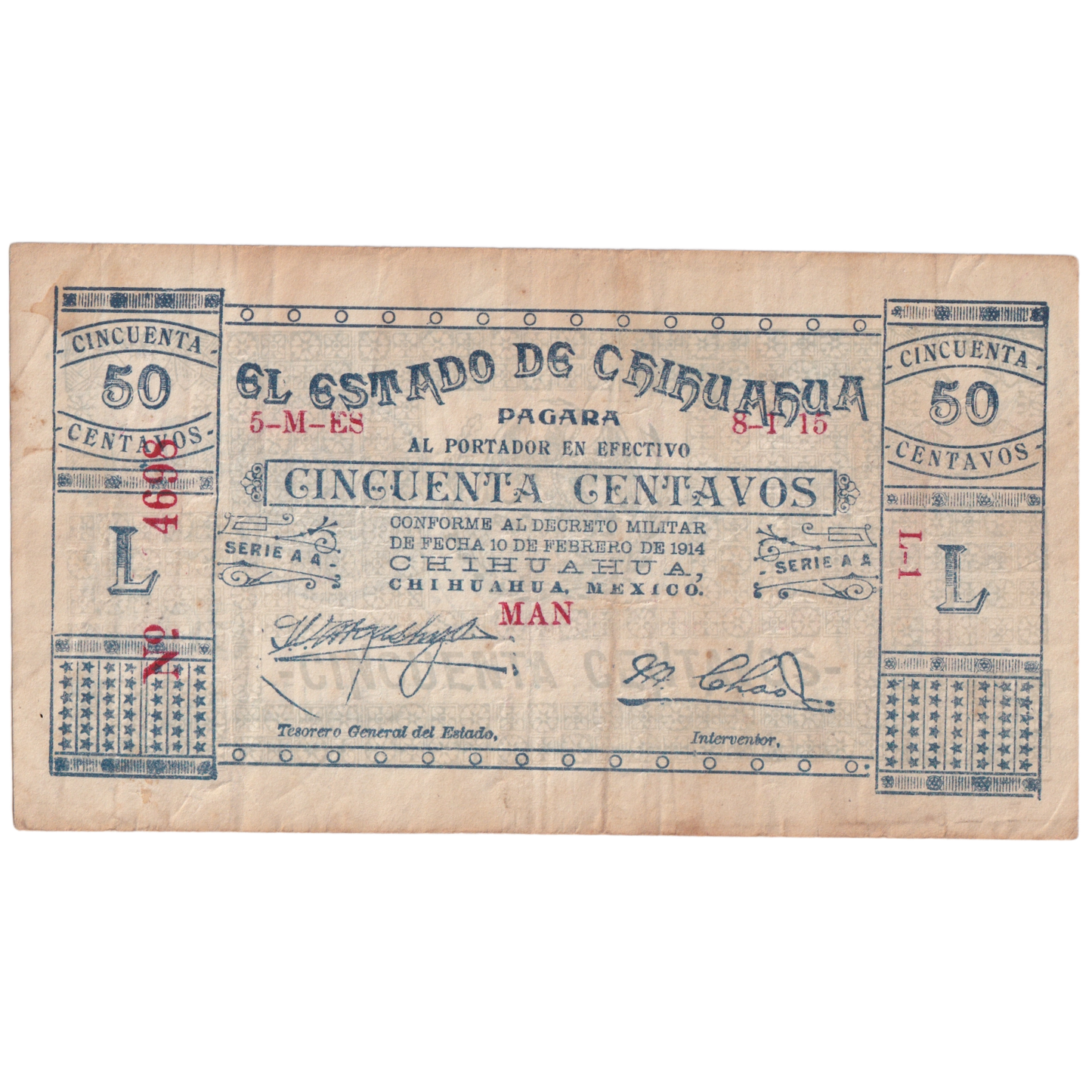 MEXICO 1910 50 CENTAVOS F 4698 Banknote