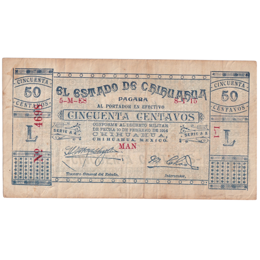 MEXICO 1910 50 CENTAVOS F 4698 Banknote
