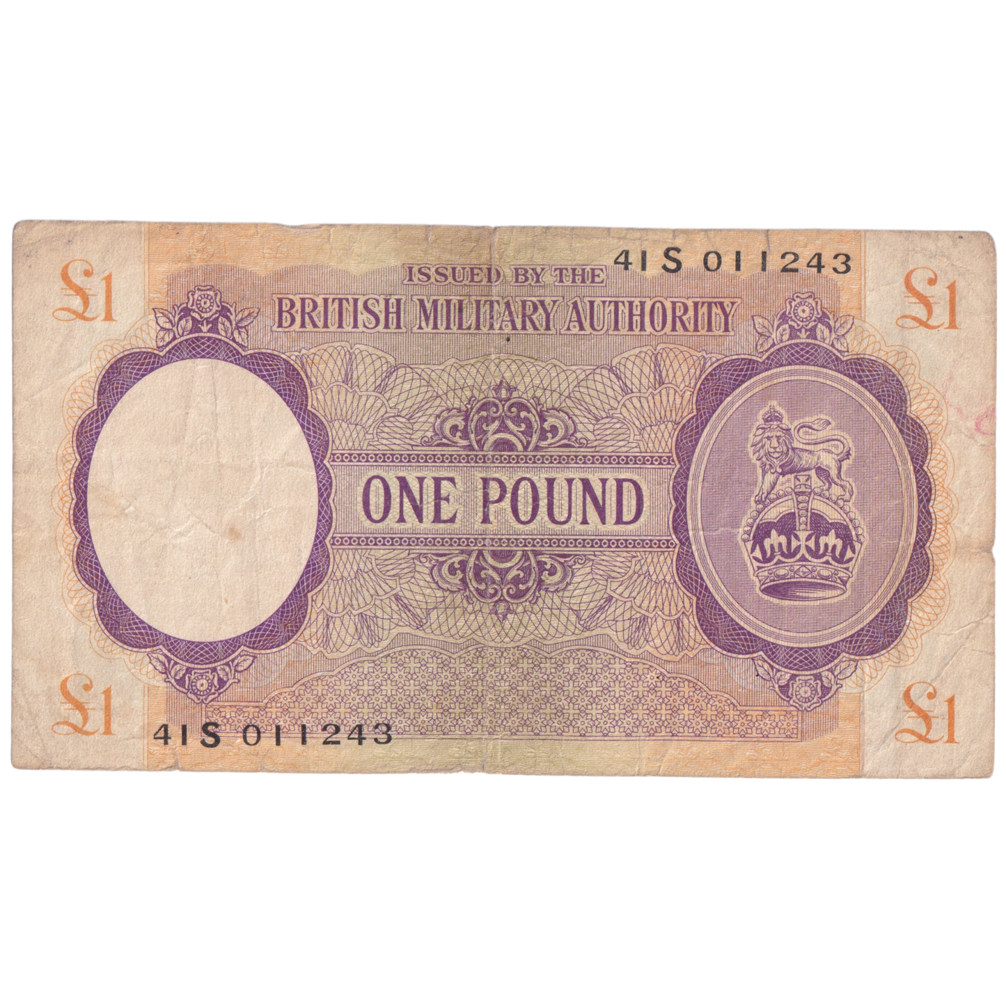BRITISH MILITARY AUTHORITY 1942-1947 1 POUND EF 4IS 011243 Banknote