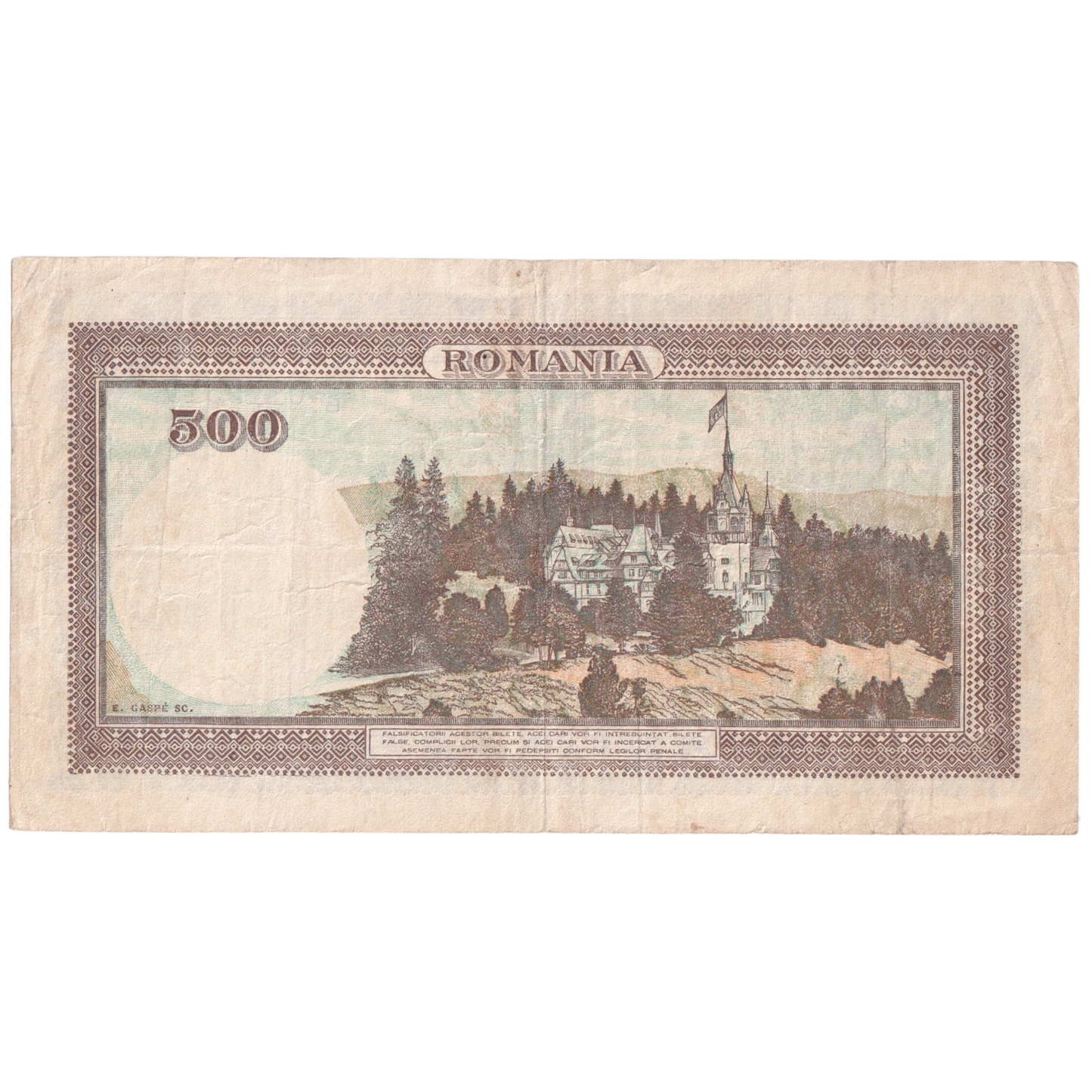 ROMANIA 1941 500 LEI EF 0/8 0115319 Banknote