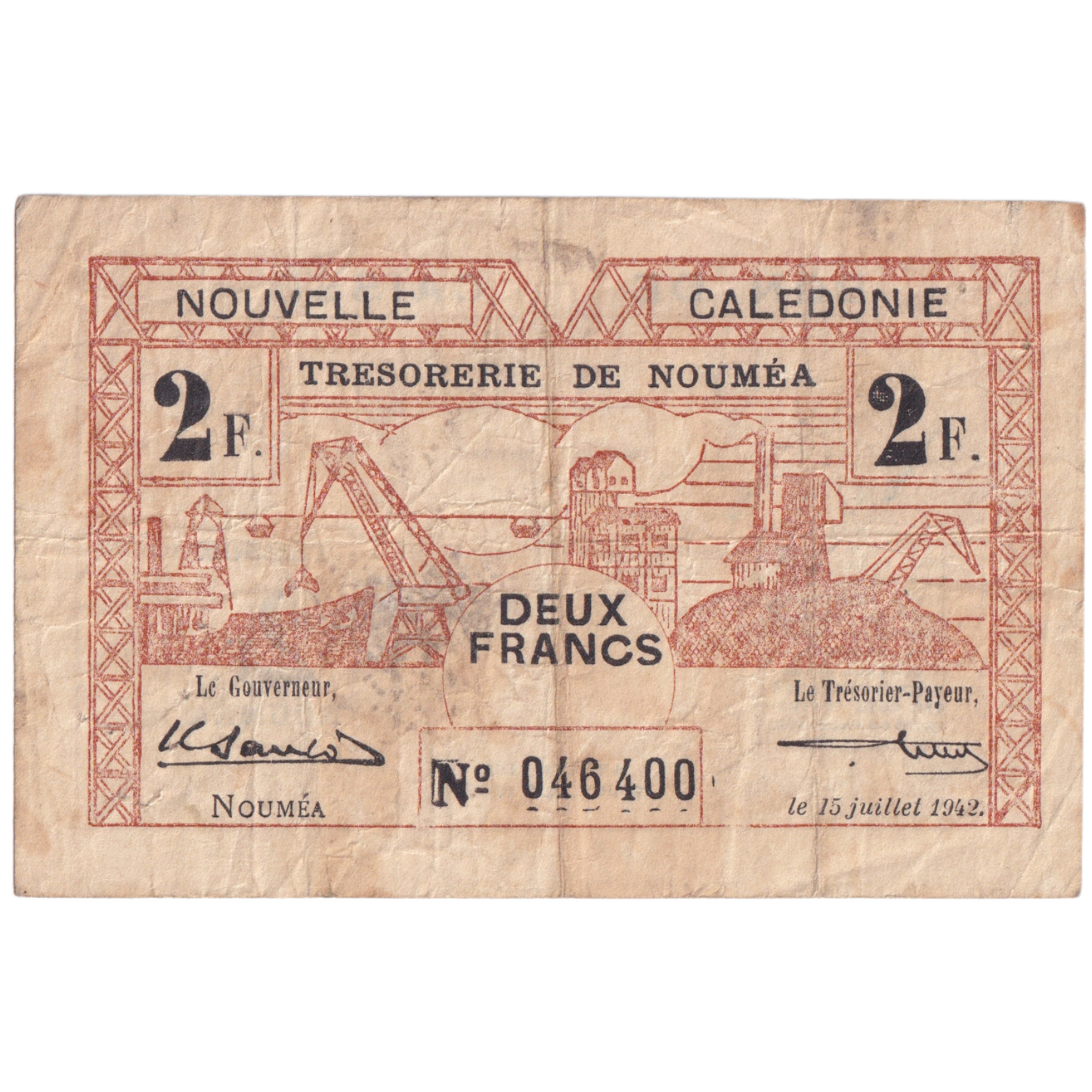 NEW CALEDONIA 1942 2 FRANCS VF 046400 Banknote