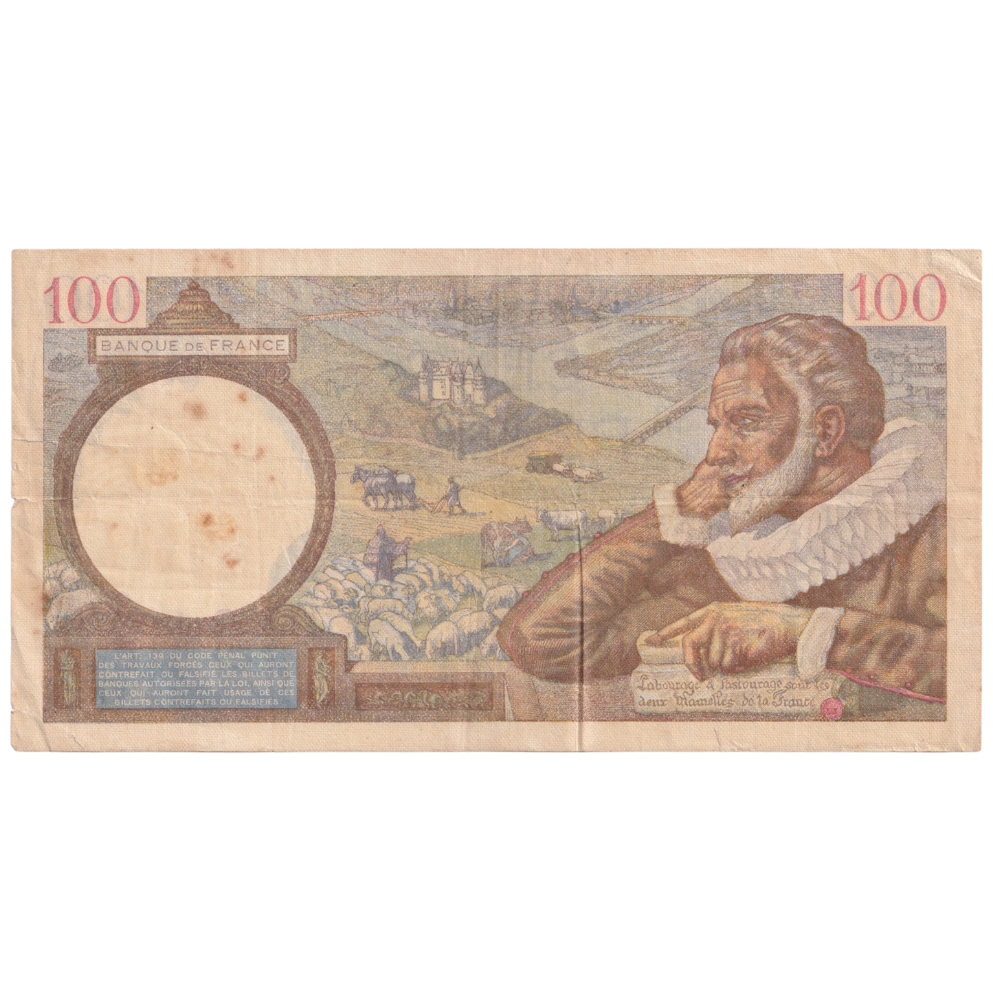 FRANCE 1941 100 FRANCS VF R.26374 762 Banknote