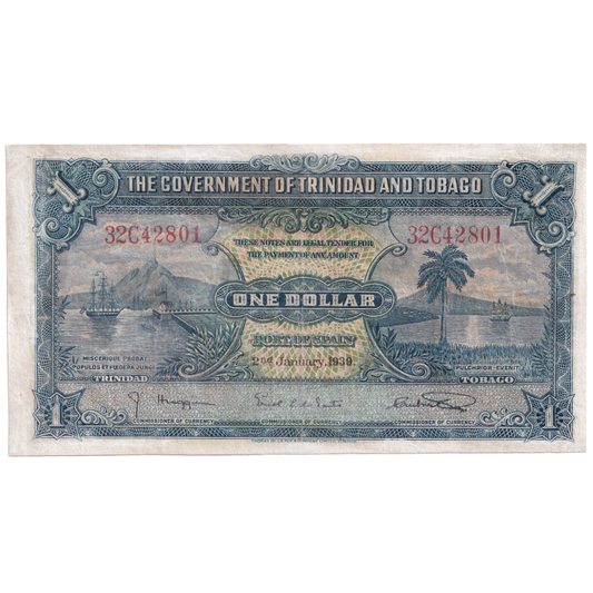 TRINIDAD AND TOBAGO 1939 1 DOLLAR UNC 32C42801 Banknote