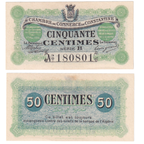 ALGERIA 1915 50 CENTIMES UNC 180801 BANKNOTE