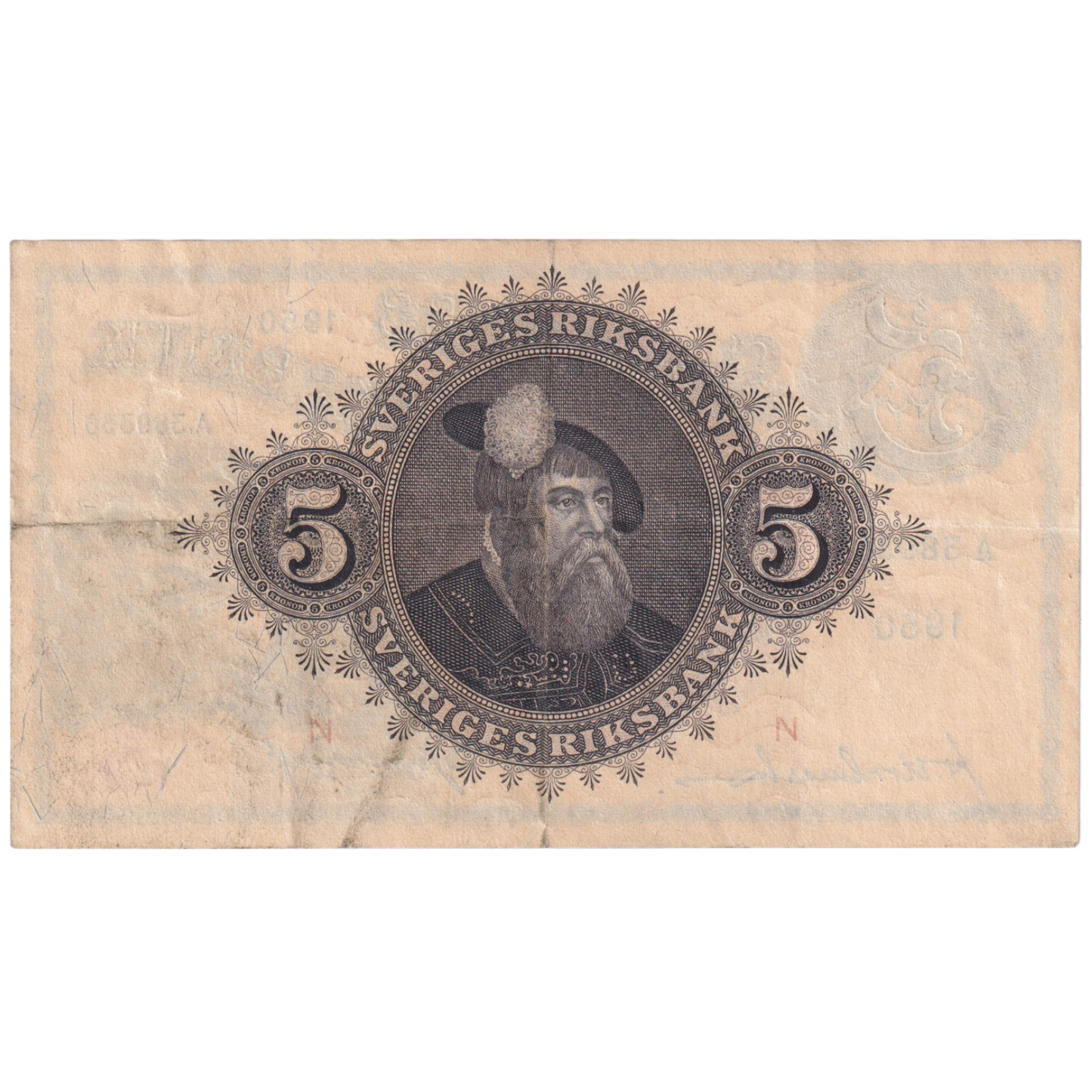 Sweden 1950 5 Kronor F A 389366 Banknote