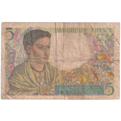 Banque de France 1943-45 5 Francs G Y.27 55082 Banknote