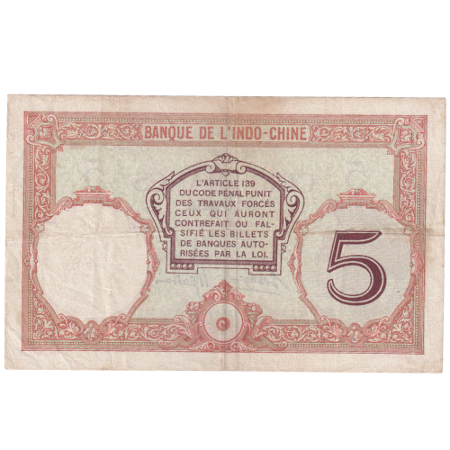 New Caledonia 1926 5 Cinq Francs VF 030 Q.95 Banknote