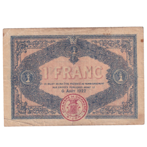 Chamber of Commerce of Dijon 1917 1 UN Franc F NO 740,537 Banknote
