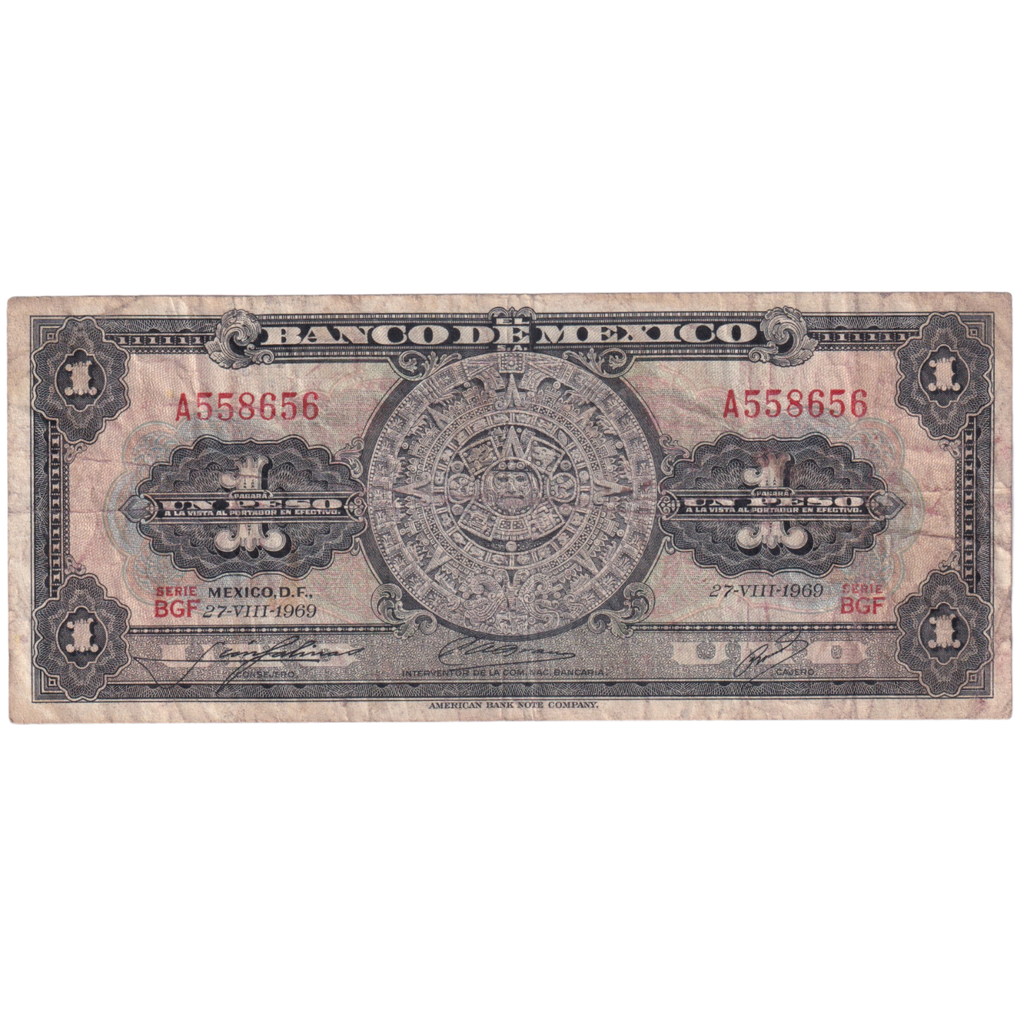 Mexico 1969 1 Peso F A558656 Banknote