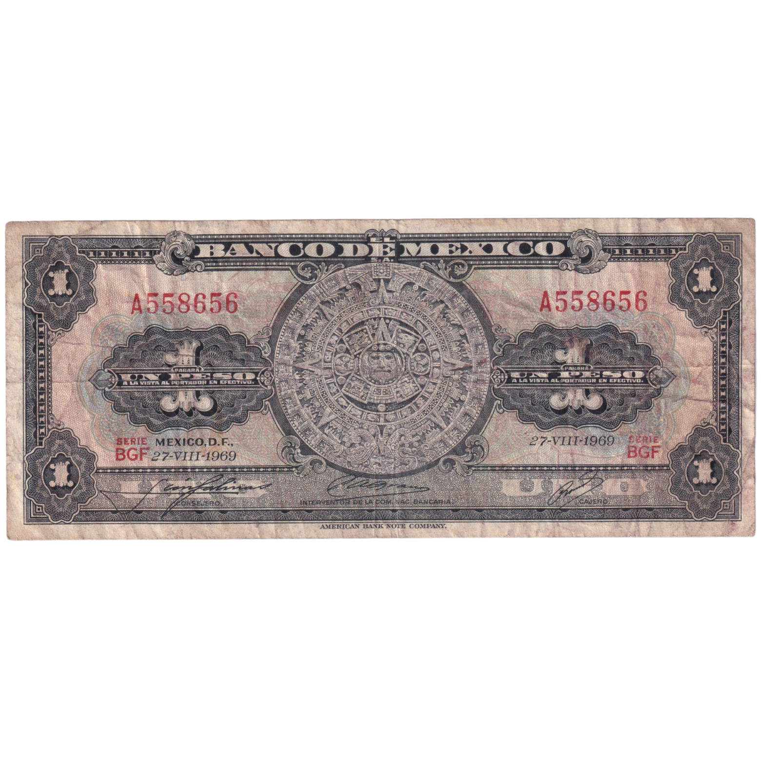Mexico 1969 1 Peso F A558656 Banknote