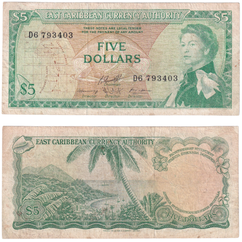 EAST Caribean 1965 5 Dollars F 793403 Banknote
