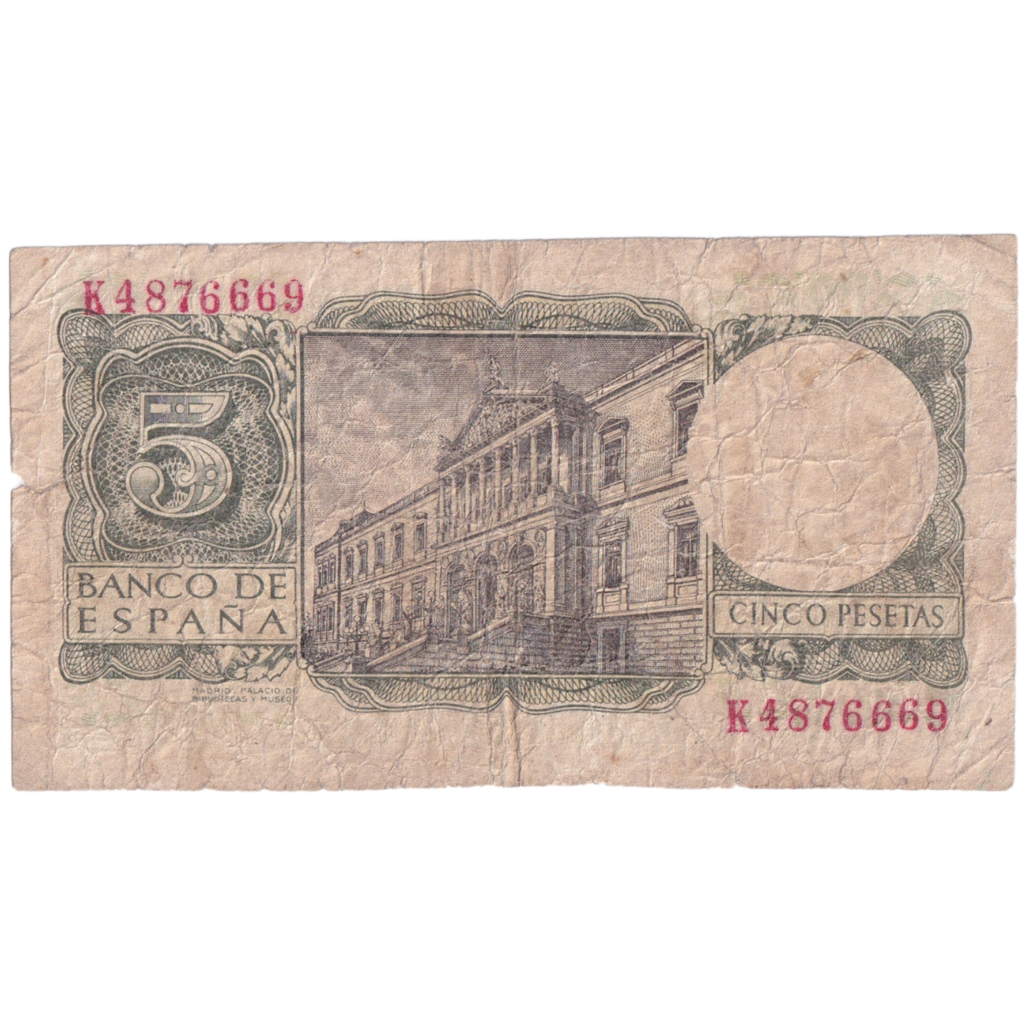 Spain 1954 5 Pesetas F K4876669 Banknote