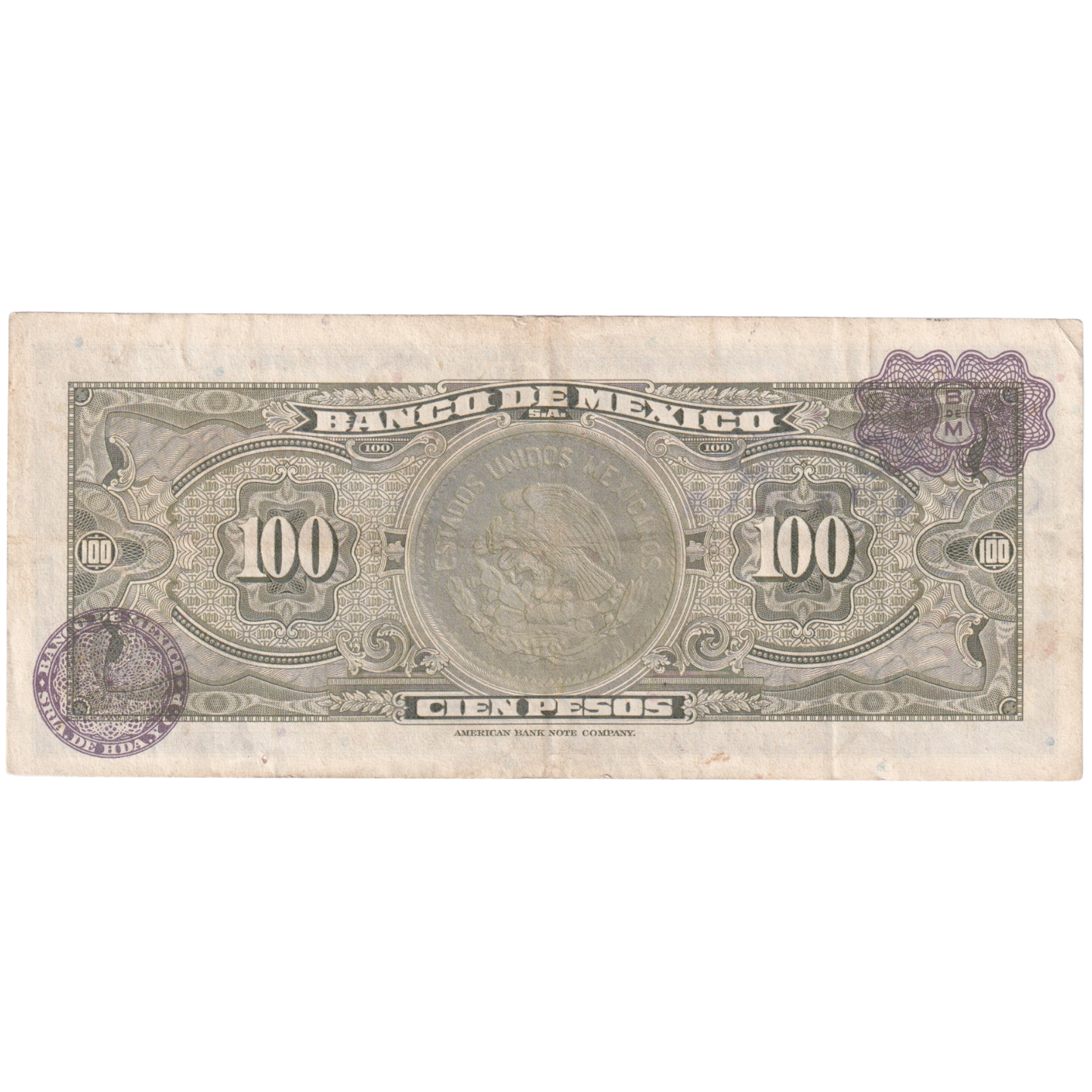 Mexico 1972 100 Pesos F T9851376 Banknote