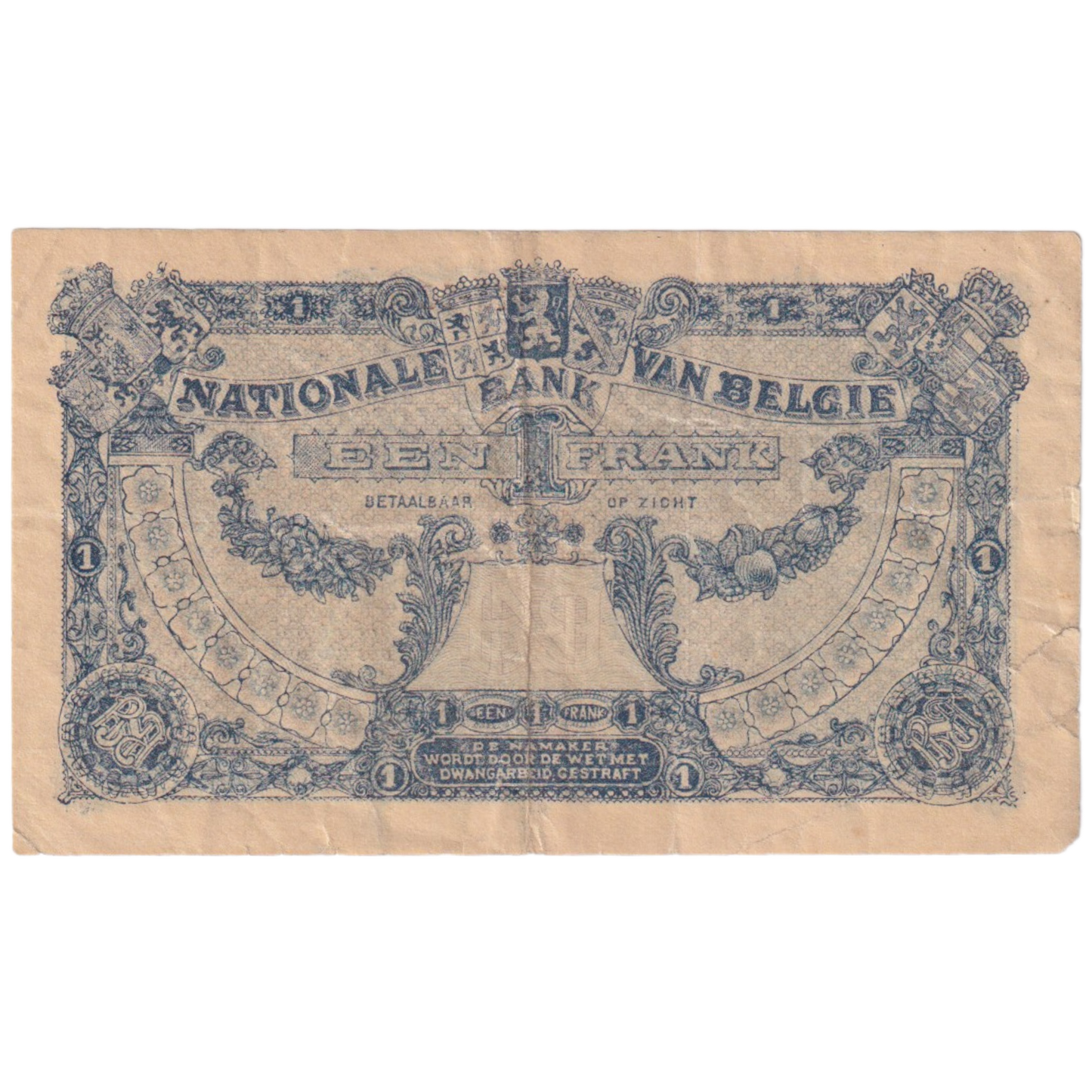 Belgium 1920 1 Franc F 814473 Banknote