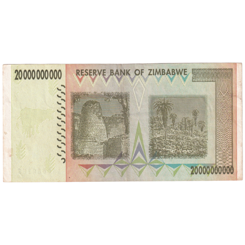 Zimbabwe 2008 20 Billion Dollars UNC AA 0080188 Banknote