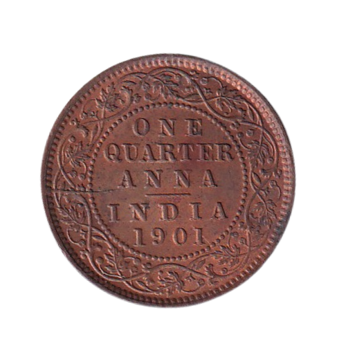 Indian 1901 1/4 Anna BUNC Victoria Empress Die Crack Coin