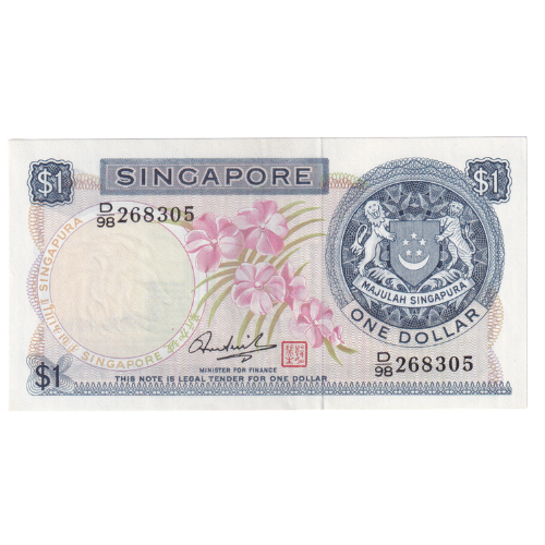 Singapore 1972 1 Dollar VF D/98 268305 Banknote