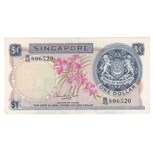 Singapore 1972 1 Dollar F B/45 806520 Banknote