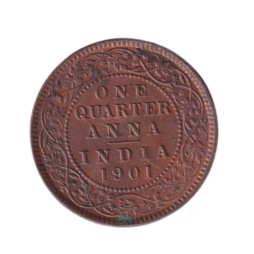 Indian 1901 1/4 Anna BUNC Victoria Empress Ghost Impression Coin