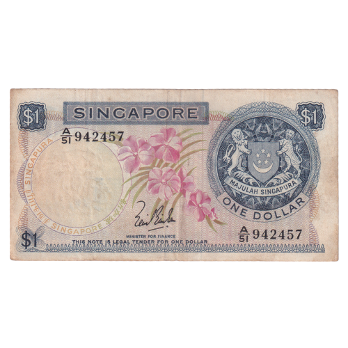 Singapore 1972 1 Dollar F A/51 942457 Banknote