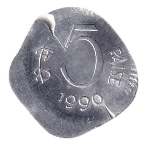 India 1990 5 Paise VF Off Strike+Error Coin 
