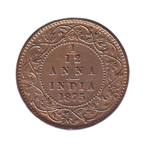 India 1875 1/12 Anna VF Victoria Queen Coin 