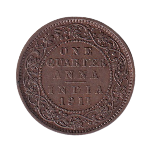 India 1911 1/4 Anna F George V King Emperor Coin 