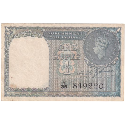 India 1940-44 1 Rupee F Y35 849220 Banknote 